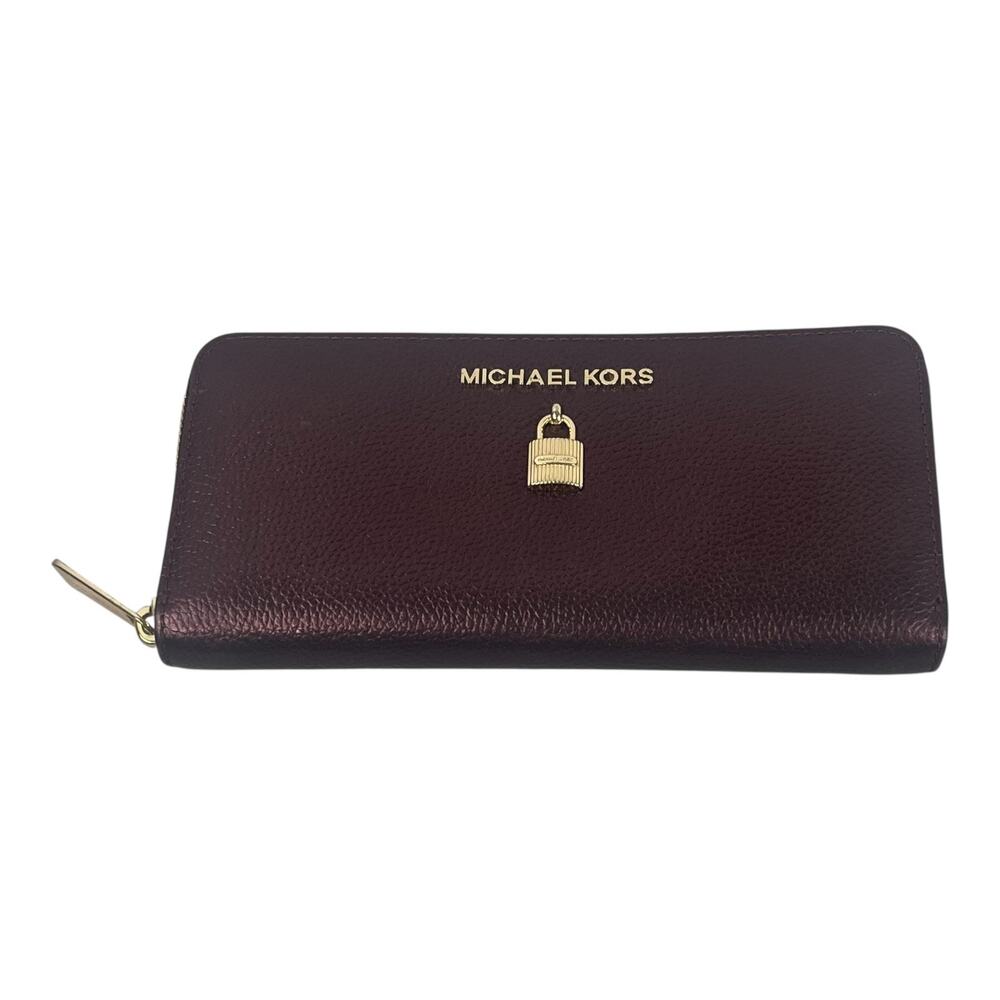 Michael Kors Dark Cherry Large Wallet 4 inches by 8.5 inches Zip Around